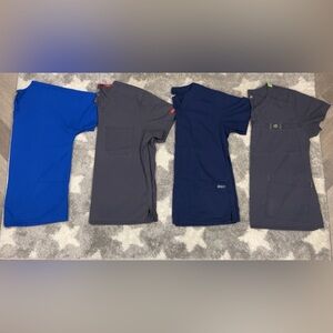 Lot Of 4 Women’s Scrub Tops Size Medium Large Navy Gray Blue